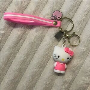 NEW 3D Sanrio Pink + White Hello Kitty Keychain Accessory